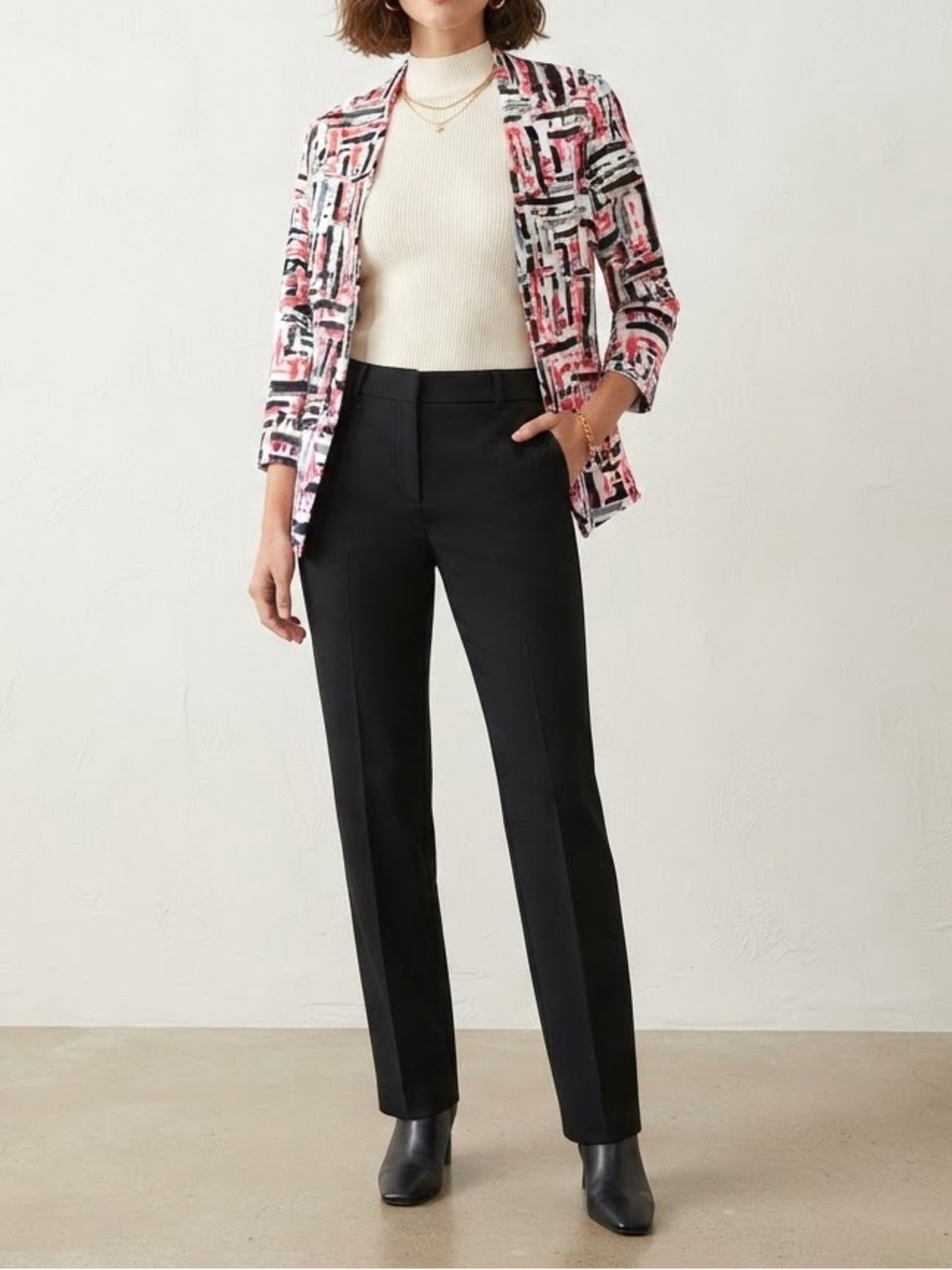 Aqua Women's Pink and Black Abstract Blazer